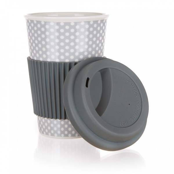 КЕРАМІЧНА ЧАШКА 400 мл З СИЛІКОНОВОЮ КРИШКОЮ BANQUET GO сіра