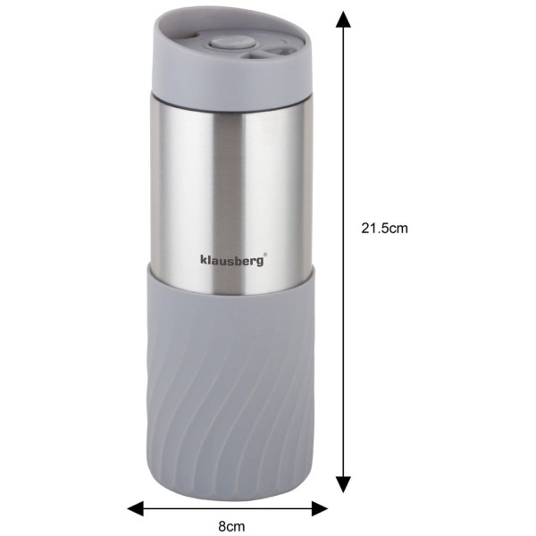 Термокружка 400 мл з нержавіючої сталі 18/8 KLAUSBERG сірого кольору KB-7634