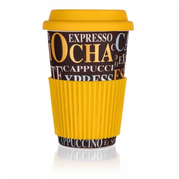 КЕРАМІЧНА ЧАШКА 400 МЛ З СИЛІКОНОВОЮ КРИШКОЮ КАВА BANQUET GO