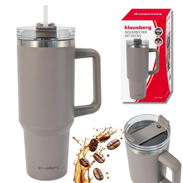 СТАЛЕВА ТЕРМОЧАШКА 1100 мл З РУЧКОЮ ТА ТРУБОЧКОЮ KLAUSBERG KB-7943