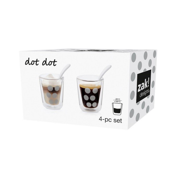 Zak! - Набір із 2 склянок по 75 мл з ложками, сріблястий