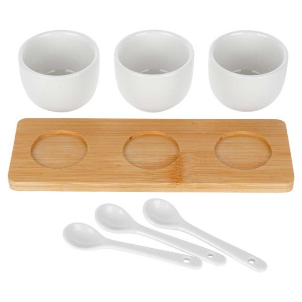 Zestaw miseczek z łyżeczkami na desce do serwowania sosów i przekąsek VILDE 139687 (5 elementów)