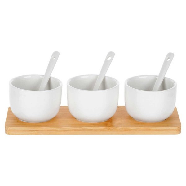 Zestaw miseczek z łyżeczkami na desce do serwowania sosów i przekąsek VILDE 139687 (5 elementów)