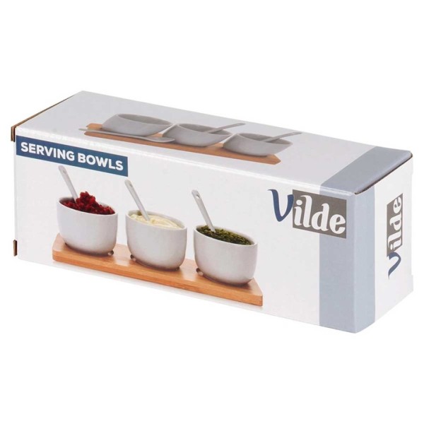 Zestaw miseczek z łyżeczkami na desce do serwowania sosów i przekąsek VILDE 139687 (5 elementów)