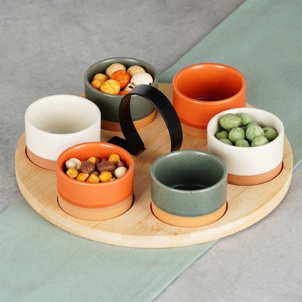 НАБІР МИСОК НА ДЕРЕВ'ЯНОМУ ПОДНОСІ ДЛЯ ПОДАЧІ СОУСІВ ТА ЗАКУСОК 139748