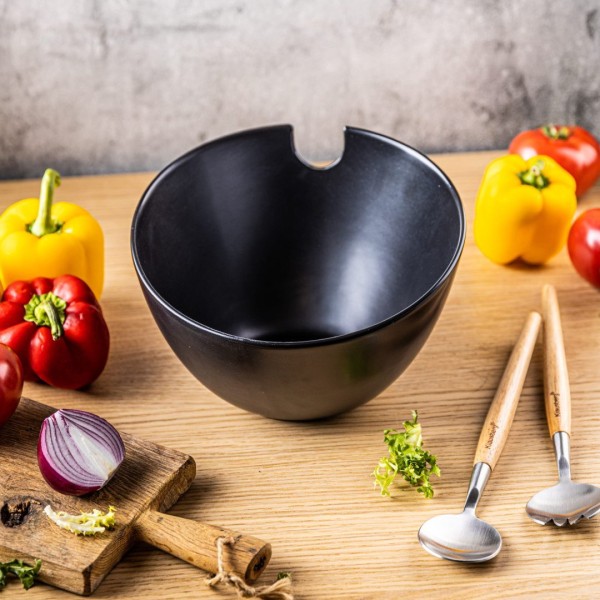 ПОРЦЕЛЯНОВА САЛАТНИЦЯ 23 см З ЛОЖКАМИ KLAUSBERG KB-7786 ЧОРНИЙ