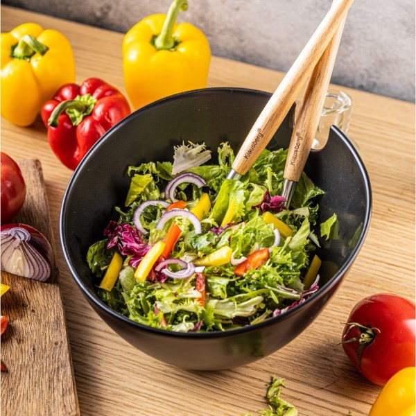 ПОРЦЕЛЯНОВА САЛАТНИЦЯ 23 см З ЛОЖКАМИ KLAUSBERG KB-7786 ЧОРНИЙ