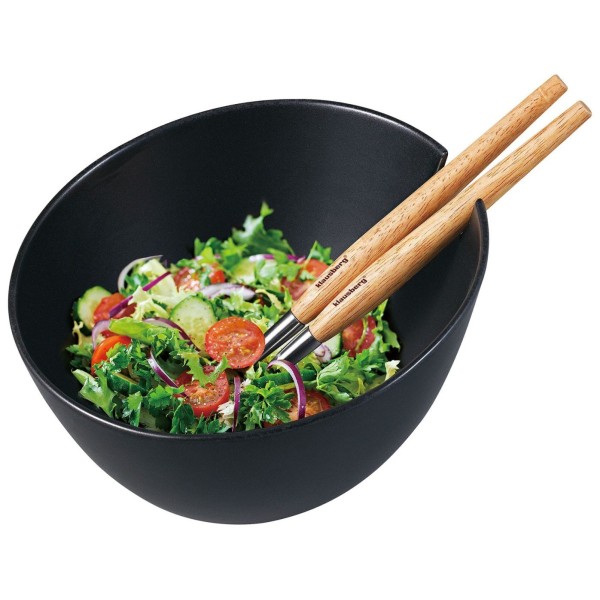 ПОРЦЕЛЯНОВА САЛАТНИЦЯ 23 см З ЛОЖКАМИ KLAUSBERG KB-7786 ЧОРНИЙ