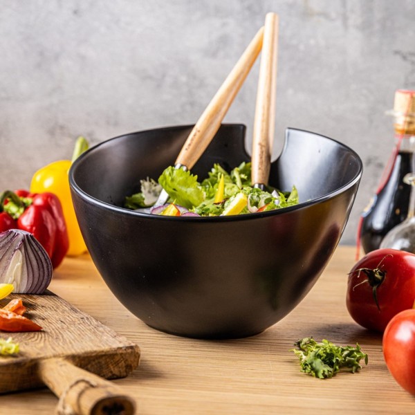 ПОРЦЕЛЯНОВА САЛАТНИЦЯ 23 см З ЛОЖКАМИ KLAUSBERG KB-7786 ЧОРНИЙ