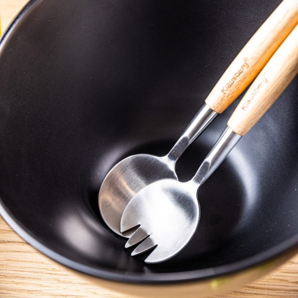 ПОРЦЕЛЯНОВА САЛАТНИЦЯ 23 см З ЛОЖКАМИ KLAUSBERG KB-7786 ЧОРНИЙ