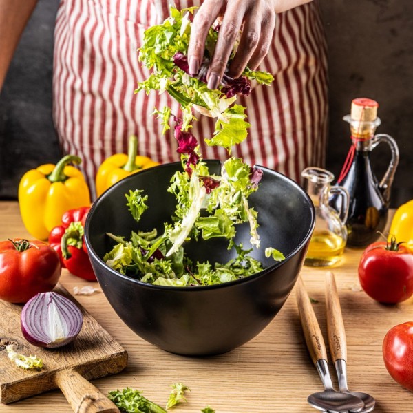 ПОРЦЕЛЯНОВА САЛАТНИЦЯ 23 см З ЛОЖКАМИ KLAUSBERG KB-7786 ЧОРНИЙ