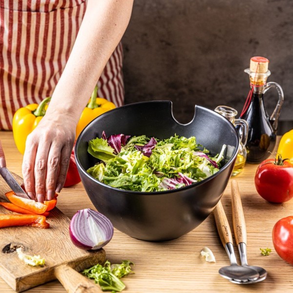 ПОРЦЕЛЯНОВА САЛАТНИЦЯ 23 см З ЛОЖКАМИ KLAUSBERG KB-7786 ЧОРНИЙ