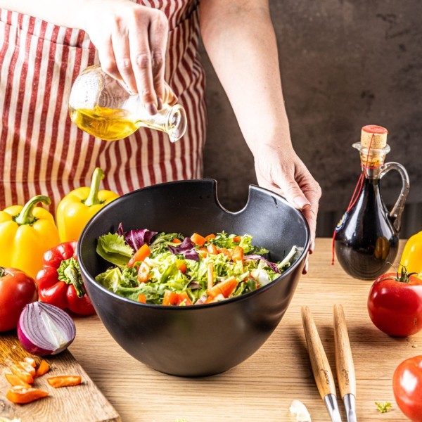 ПОРЦЕЛЯНОВА САЛАТНИЦЯ 23 см З ЛОЖКАМИ KLAUSBERG KB-7786 ЧОРНИЙ