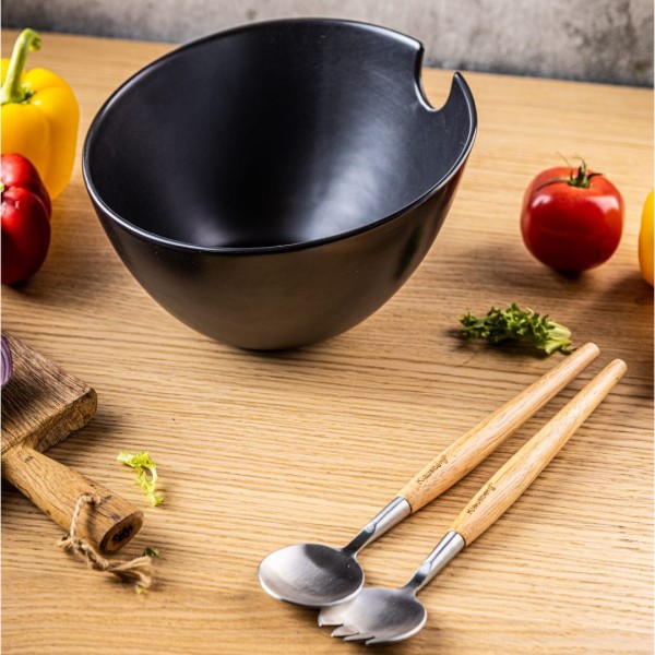 ПОРЦЕЛЯНОВА САЛАТНИЦЯ 23 см З ЛОЖКАМИ KLAUSBERG KB-7786 ЧОРНИЙ