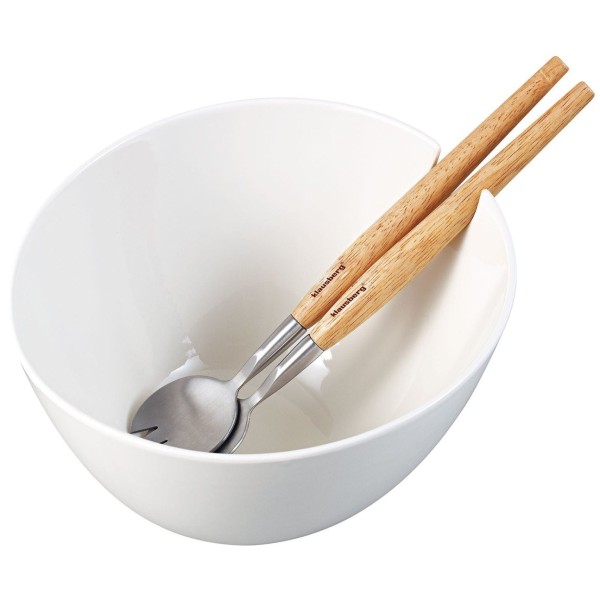 ПОРЦЕЛЯНОВА САЛАТНИЦЯ 23 см З ЛОЖКАМИ KLAUSBERG KB-7787 БІЛА