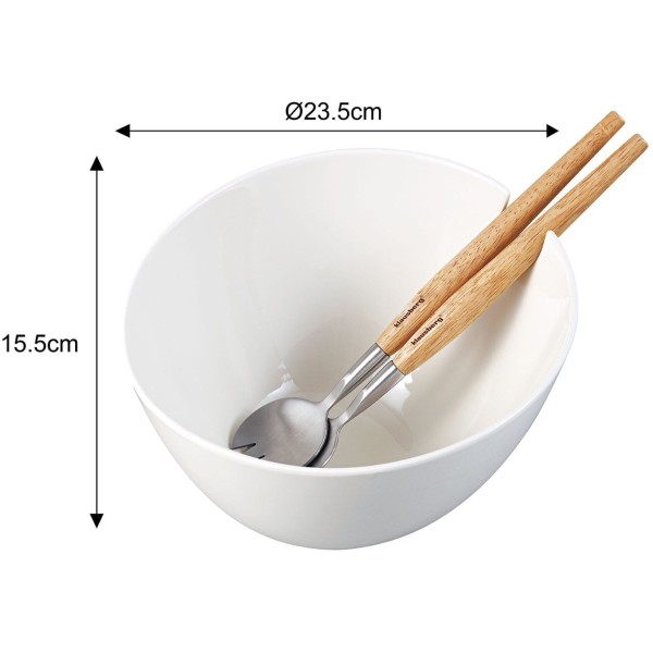 ПОРЦЕЛЯНОВА САЛАТНИЦЯ 23 см З ЛОЖКАМИ KLAUSBERG KB-7787 БІЛА