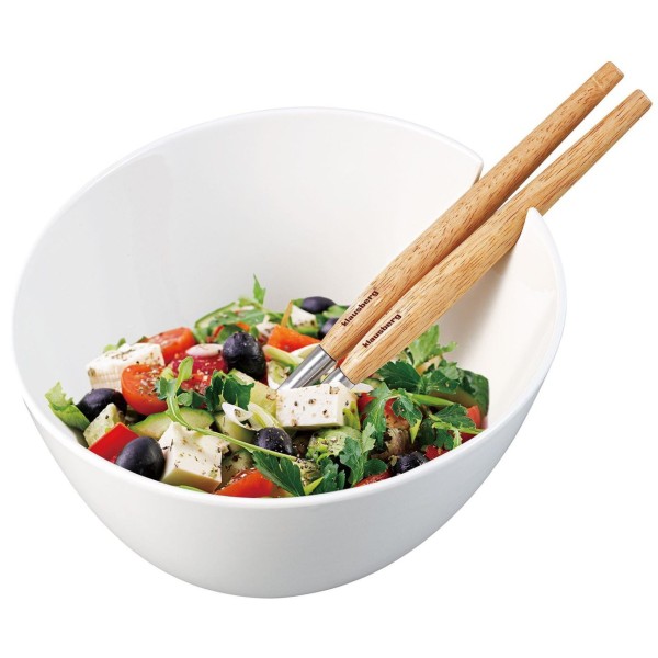 ПОРЦЕЛЯНОВА САЛАТНИЦЯ 23 см З ЛОЖКАМИ KLAUSBERG KB-7787 БІЛА