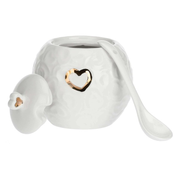 Cukiernica z pokrywką i łyżeczką La Porcellana Bianca VALENTINO ORO (270 ml)