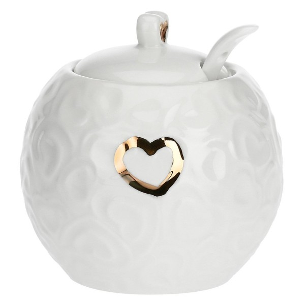 Cukiernica z pokrywką i łyżeczką La Porcellana Bianca VALENTINO ORO (270 ml)