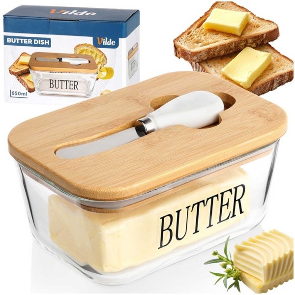 Maselniczka szklana VILDE 139475 (z nożykiem i bambusową pokrywą)