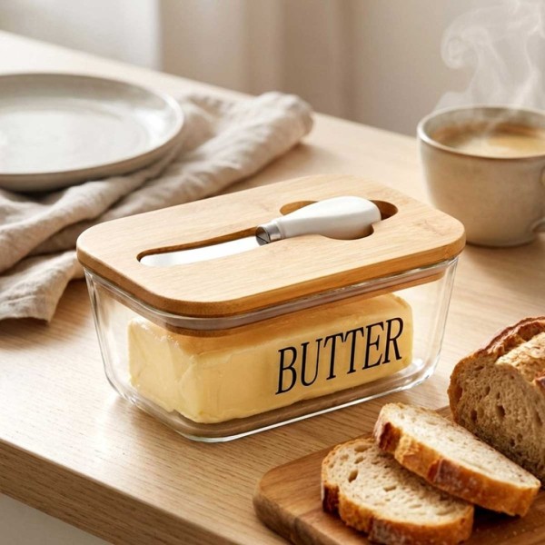 Maselniczka szklana VILDE 139475 (z nożykiem i bambusową pokrywą)