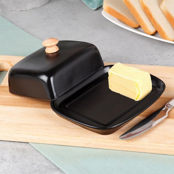 Maselnica ceramiczna VILDE 139677 (czarna z drewnianym uchwytem)