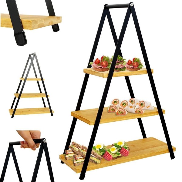 Patera na ciasto i owoce EH EXCELLENT HOUSEWARE 139201 (bambusowa, 3 piętra 38x16,5x53 cm)