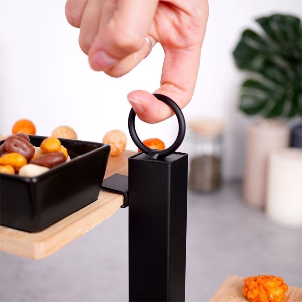 Бамбукова підставка для торта для фруктів та кексів, 3-ярусна, з мискою, 32x32x26,5 см, EXCELLENT HOUSEWARE 139213