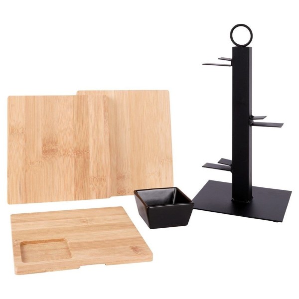 Бамбукова підставка для торта для фруктів та кексів, 3-ярусна, з мискою, 32x32x26,5 см, EXCELLENT HOUSEWARE 139213