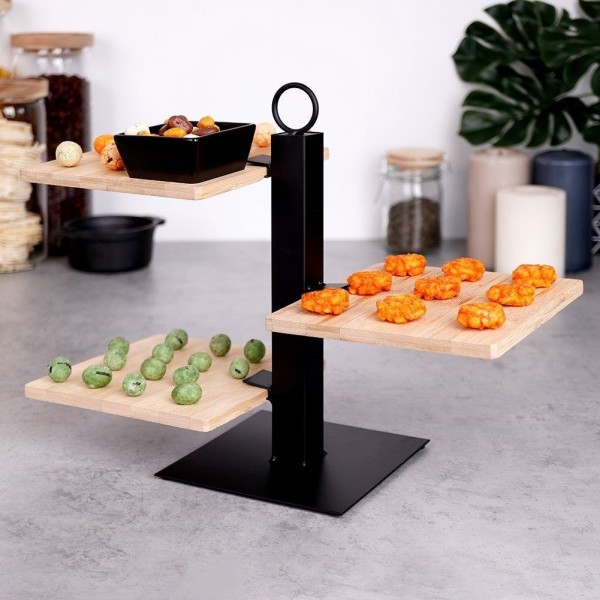 Бамбукова підставка для торта для фруктів та кексів, 3-ярусна, з мискою, 32x32x26,5 см, EXCELLENT HOUSEWARE 139213