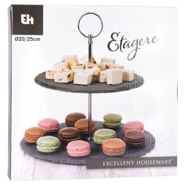 Підставка для торта для фруктів та кексів, кам'яна, 2-ярусна, 23 см, EXCELLENT HOUSEWARE 139313