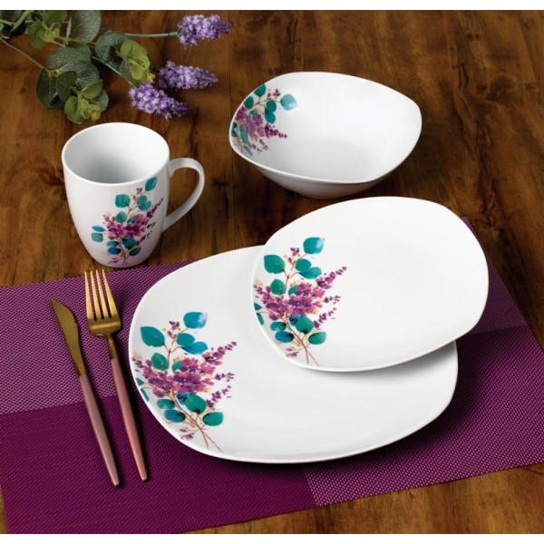 LEA LAVENDER Komplet obiadowy 16cz. kubek 370ml/miska 500ml 17/19,5/25,5cm