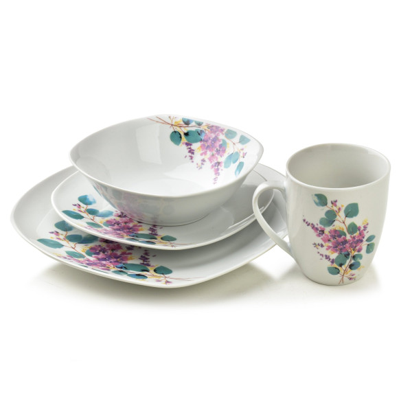 LEA LAVENDER Komplet obiadowy 16cz. kubek 370ml/miska 500ml 17/19,5/25,5cm