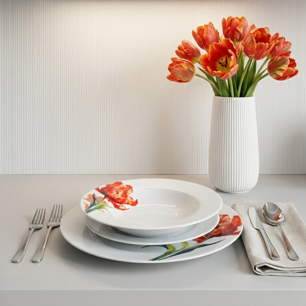 LEA TULIP Komplet obiadowy 18 elementów 21,8cm/19,2/27cm talerz zupa 220ml