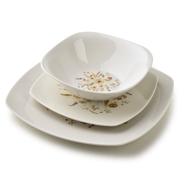 LEA BEIGE Komplet obiadowy 18części miska 16,5cm 500ml/18cm/24cm
