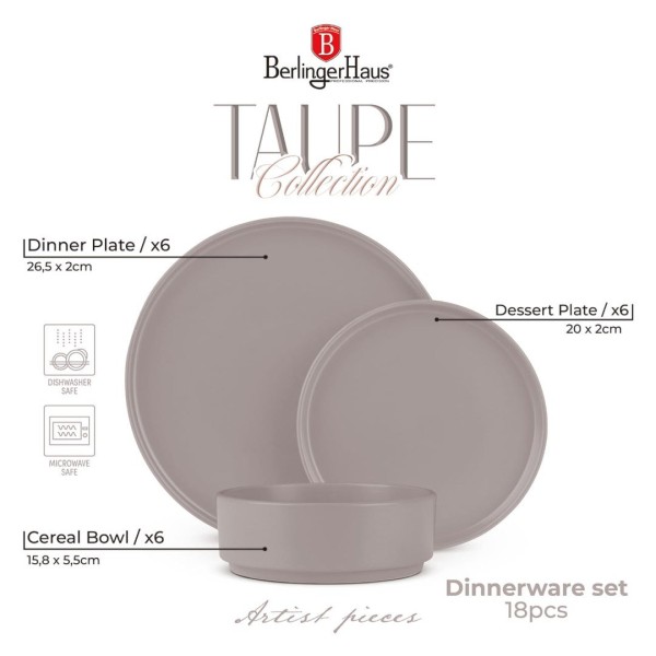 НАБІР ПОСУДУ 18 ТАРІЛОК НА 6 ОСІБ BERLINGER HAUS TAUPE BH-10006