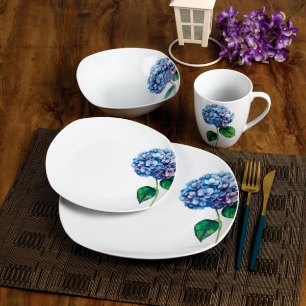 LEA PURPLE Komplet obiadowy 16cz.  kubek 370ml/miska 500ml 17/19,5/25,5cm