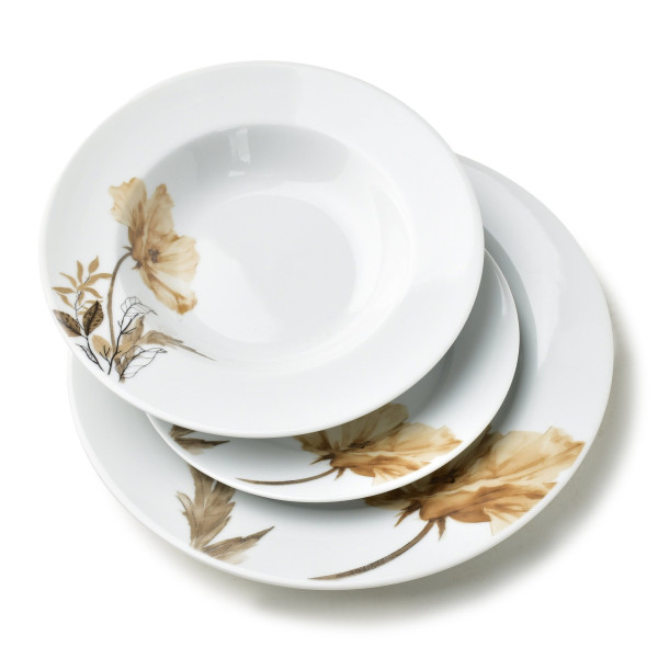 LEA BEIGE Komplet obiadowy 18 elementów 21,8cm/19,2/27cm talerz zupa 220ml