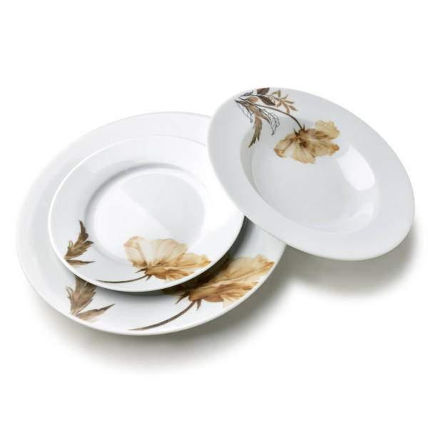 LEA BEIGE Komplet obiadowy 18 elementów 21,8cm/19,2/27cm talerz zupa 220ml