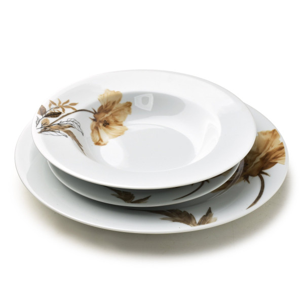 LEA BEIGE Komplet obiadowy 18 elementów 21,8cm/19,2/27cm talerz zupa 220ml