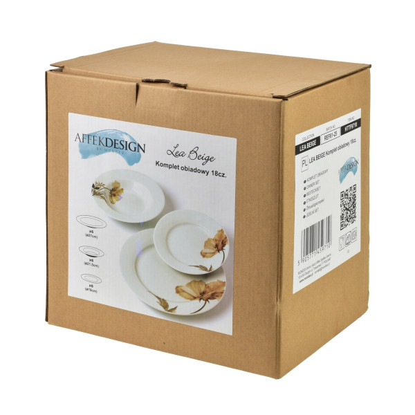 LEA BEIGE Komplet obiadowy 18 elementów 21,8cm/19,2/27cm talerz zupa 220ml