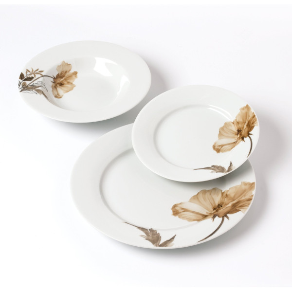 LEA BEIGE Komplet obiadowy 18 elementów 21,8cm/19,2/27cm talerz zupa 220ml