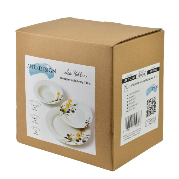 LEA YELLOW Komplet obiadowy 18 elementów 21,8cm/19,2/27cm talerz zupa 220ml