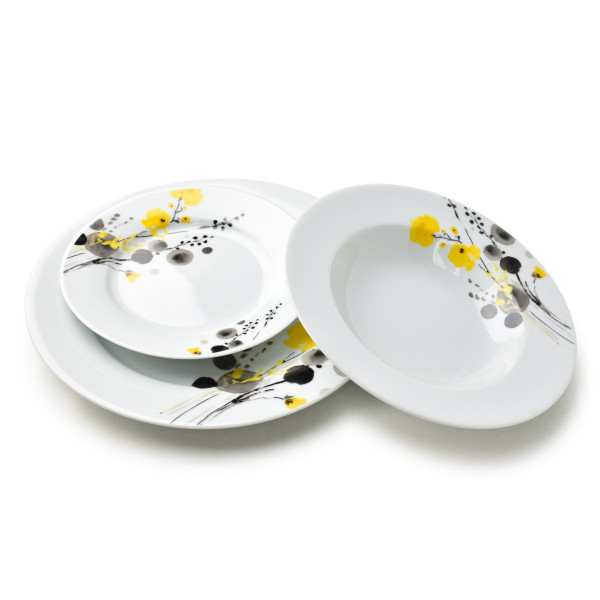 LEA YELLOW Komplet obiadowy 18 elementów 21,8cm/19,2/27cm talerz zupa 220ml