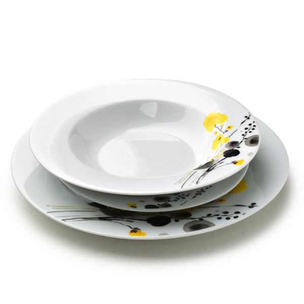 LEA YELLOW Komplet obiadowy 18 elementów 21,8cm/19,2/27cm talerz zupa 220ml