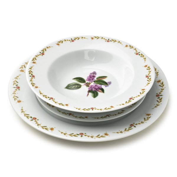 LEA LILAC Komplet obiadowy 18 elementów 21,8cm/19,2/27cm talerz zupa 220ml
