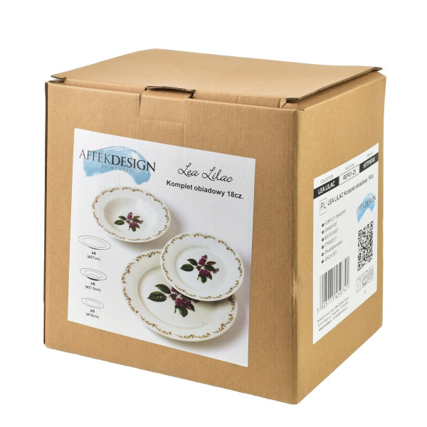 LEA LILAC Komplet obiadowy 18 elementów 21,8cm/19,2/27cm talerz zupa 220ml