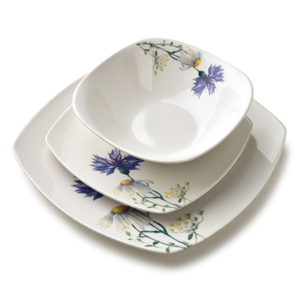 LEA CORNFLOWER Komplet obiadowy 18części miska 16,5cm 500ml/18cm/24cm