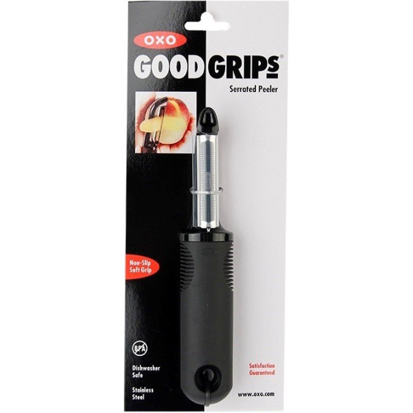 Овочечистка OXO-Serrated, пряма, чорна, з гарним зчепленням