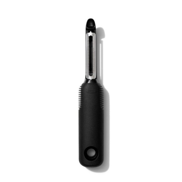 Овочечистка OXO-Serrated, пряма, чорна, з гарним зчепленням